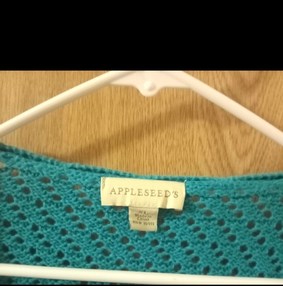 Appleseeds Women's XL Teal knit Cardigan Sweater Button Up Flaw See Description - Picture 4 of 8